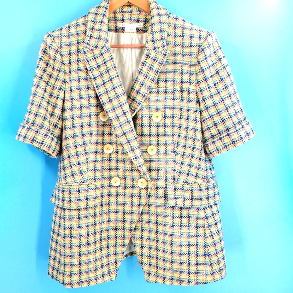 Veronica Beard rainbow herringbone sparkle short sleeve blazer 14